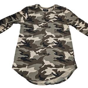PacSun Long Sleeve Shirt M Camo Cotton Tee Curved Hem Streetwear Skater Fit